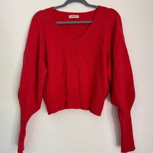 Alexandre Laurent Bright Red Puff Sleeve Sweater | Deep V-Neck | S/M